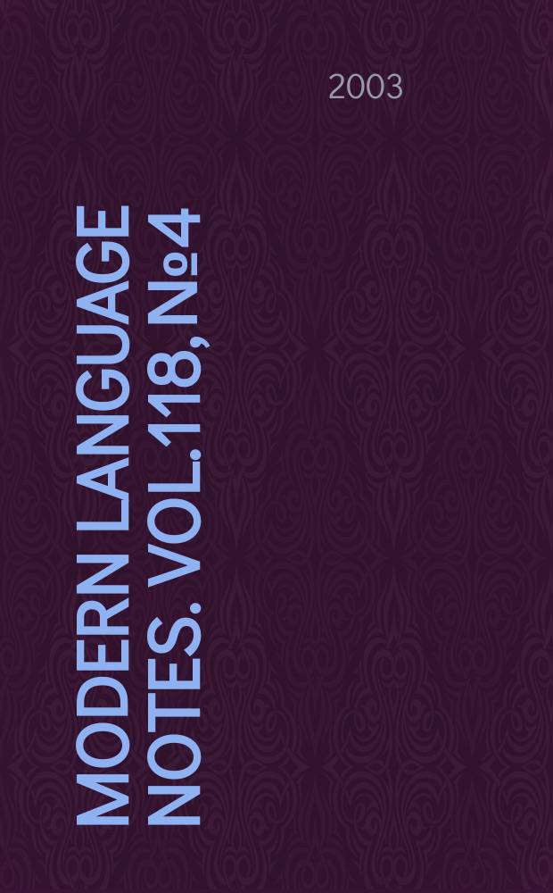 Modern language notes. Vol.118, №4