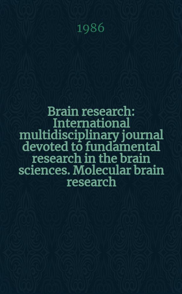Brain research : International multidisciplinary journal devoted to fundamental research in the brain sciences. Molecular brain research