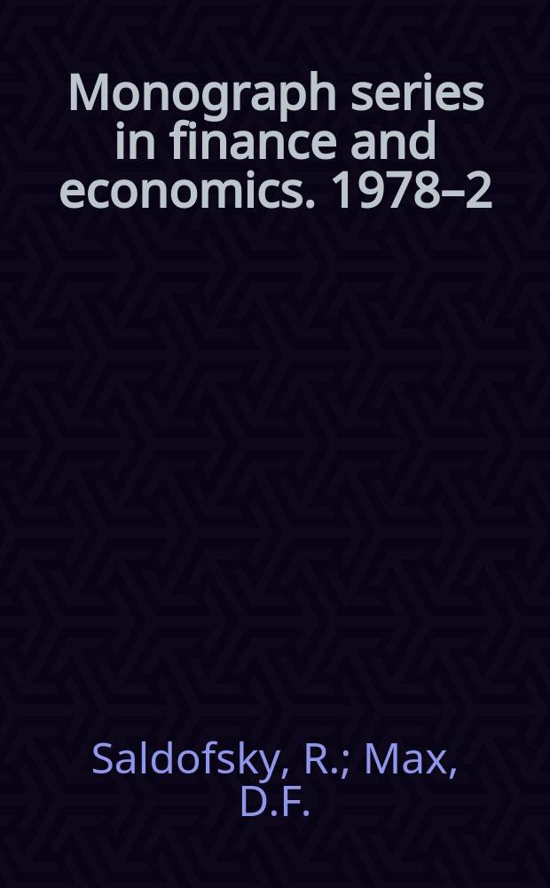 Monograph series in finance and economics. 1978–2 : Holding period yields