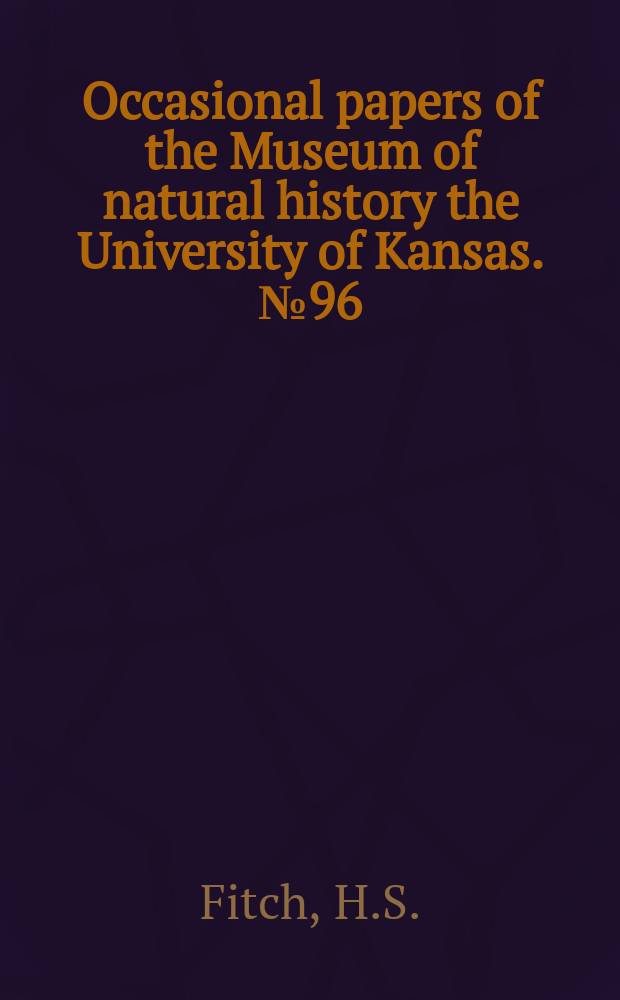 Occasional papers of the Museum of natural history the University of Kansas. №96 : Reproductive cycles in tropical reptiles