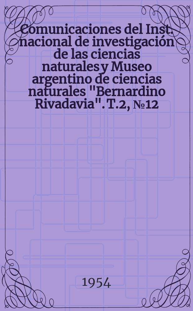Comunicaciones del Inst. nacional de investigación de las ciencias naturales y Museo argentino de ciencias naturales "Bernardino Rivadavia". T.2, №12 : Una nueva especie de "corvina de agua dulce"