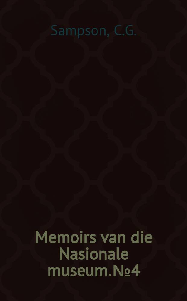 Memoirs van die Nasionale museum. №4 : The Middle Stone Age industries of the Orange River Scheme Area