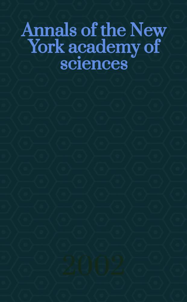 Annals of the New York academy of sciences : Late Lyceum of natural history. Vol.977 : Alzheimer's disease: vascular etiology and pathology
