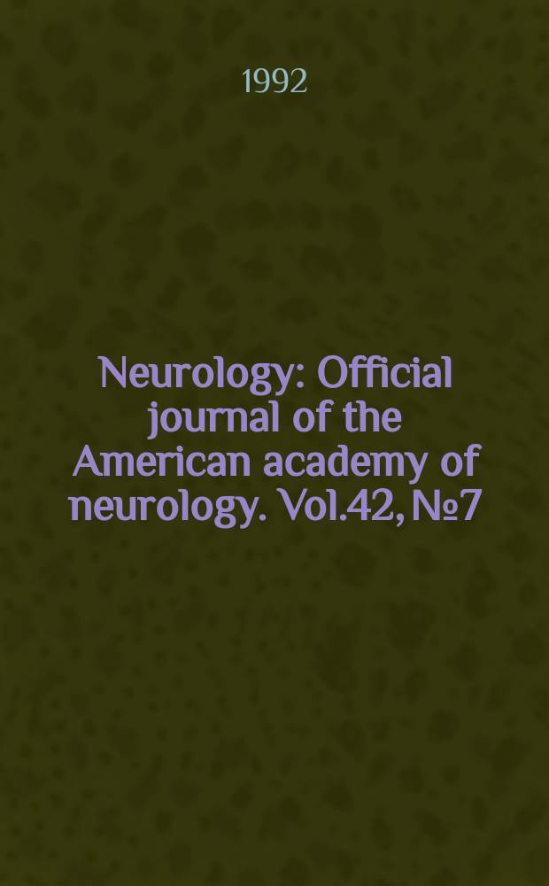 Neurology : Official journal of the American academy of neurology. Vol.42, №7