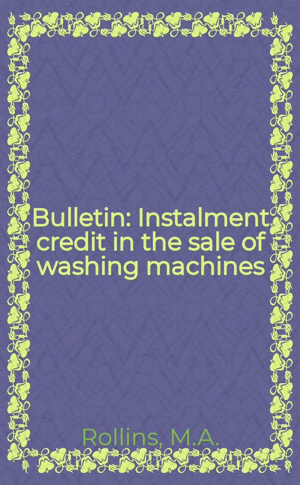 Bulletin : Instalment credit in the sale of washing machines