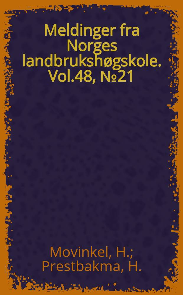 Meldinger fra Norges landbrukshøgskole. Vol.48, №21 : Variasjon i slaktevekta hos rein i en del sommerbeitedistrikter i Finnmark og Troms