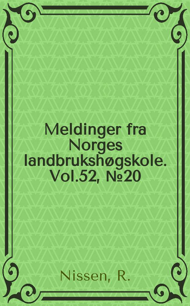 Meldinger fra Norges landbruksh&oslash;gskole. Vol.52, №20 : Bacteria mediated uptake of choline...