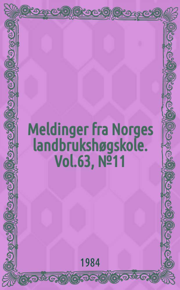 Meldinger fra Norges landbrukshøgskole. Vol.63, №11 : Effects of feeding on blood concentrations...