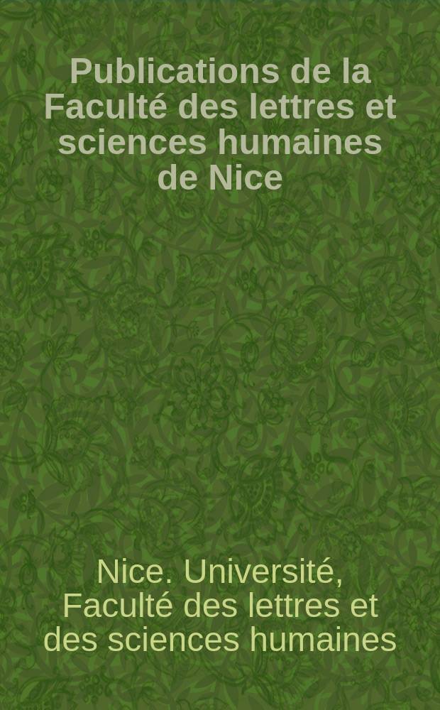 Publications de la Faculté des lettres et sciences humaines de Nice