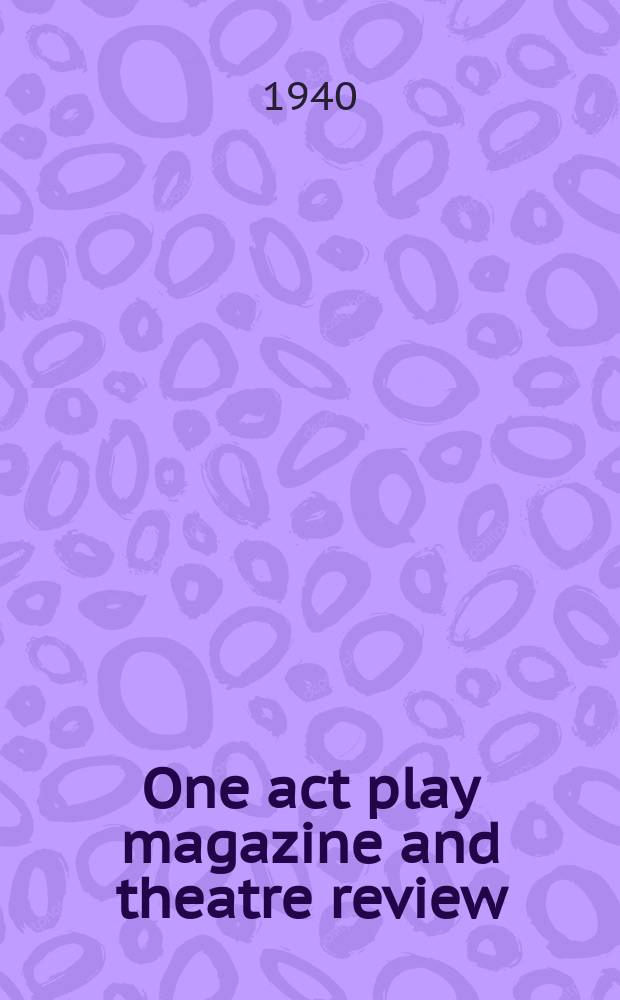 One act play magazine and theatre review