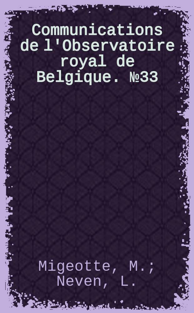 Communications de l'Observatoire royal de Belgique. №33 : Nouvelles raies de méthane tellurique