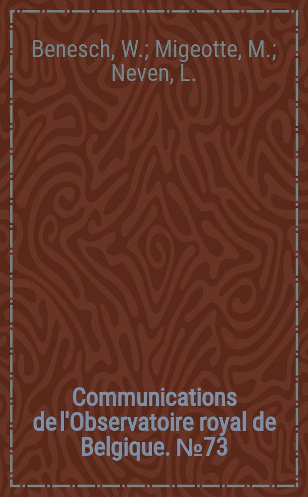 Communications de l'Observatoire royal de Belgique. №73 : Sur l'abondance du monoxyde de carbone tellurique au Jungfraujoch (Suisse)