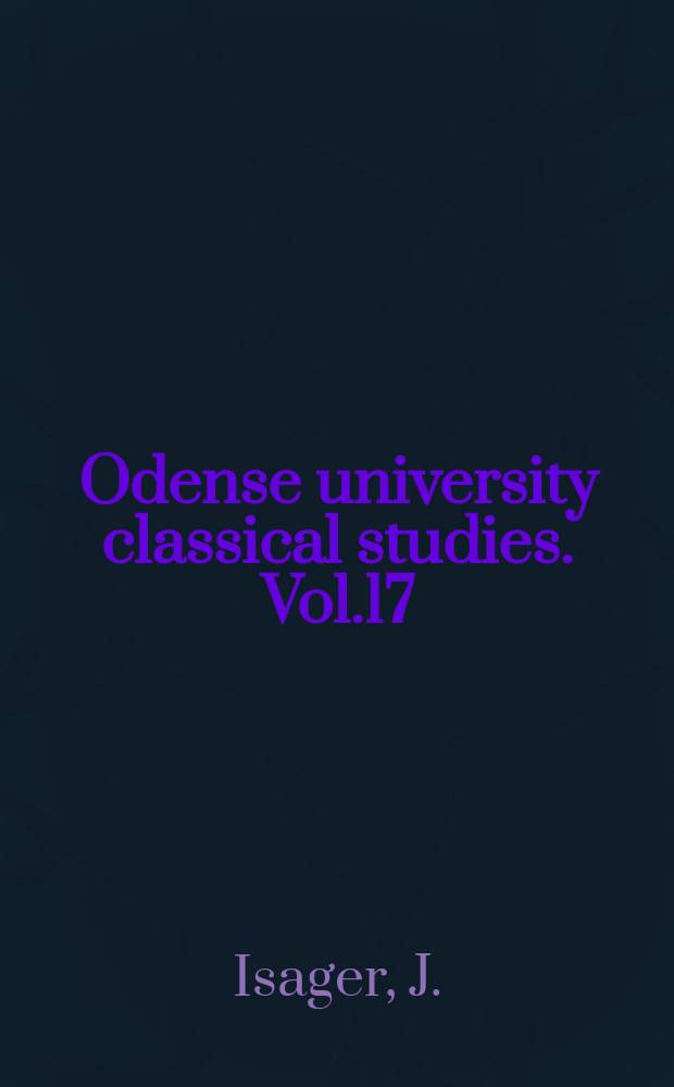 Odense university classical studies. Vol.17 : Pliny on art and society