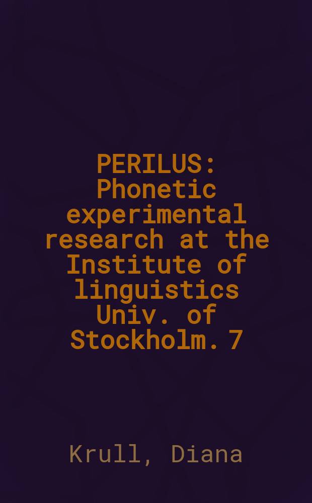 PERILUS : Phonetic experimental research at the Institute of linguistics Univ. of Stockholm. 7 : Acoustic properties as predictors of perceptual responses