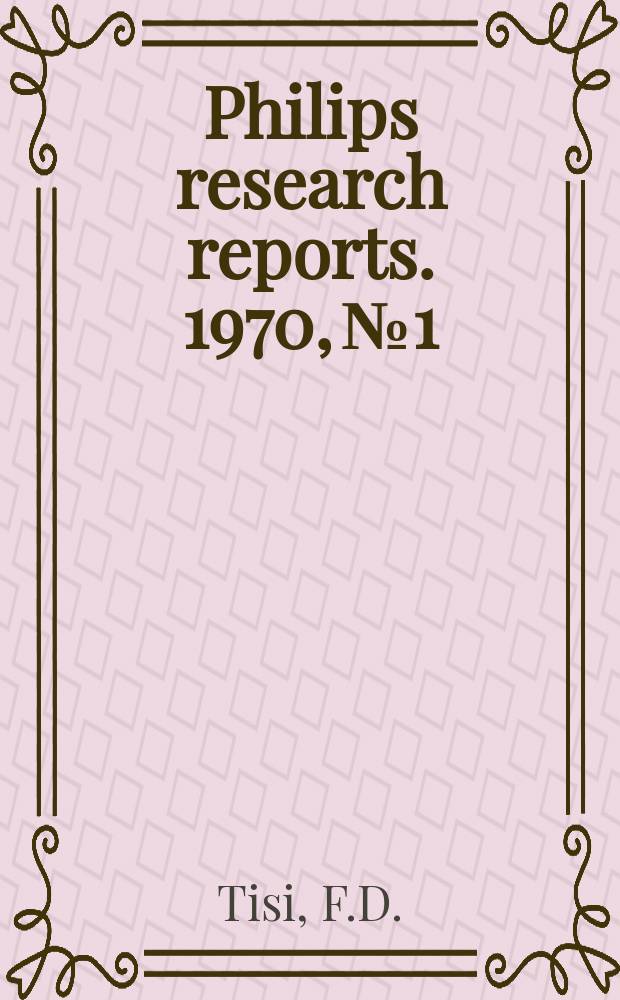 Philips research reports. 1970, №1 : Schnelle Datenübertragung in Kanälen mit grosser Frequenzverwerfung