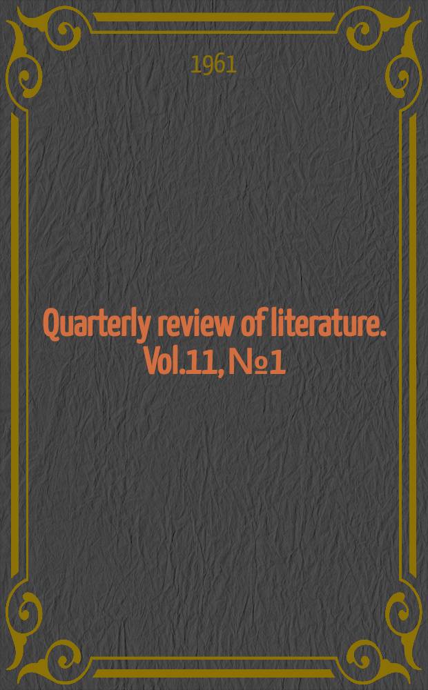 Quarterly review of literature. Vol.11, №1 : It's all yours and Th(us)