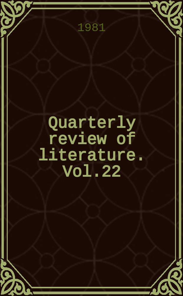 Quarterly review of literature. Vol.22 : Poetry series