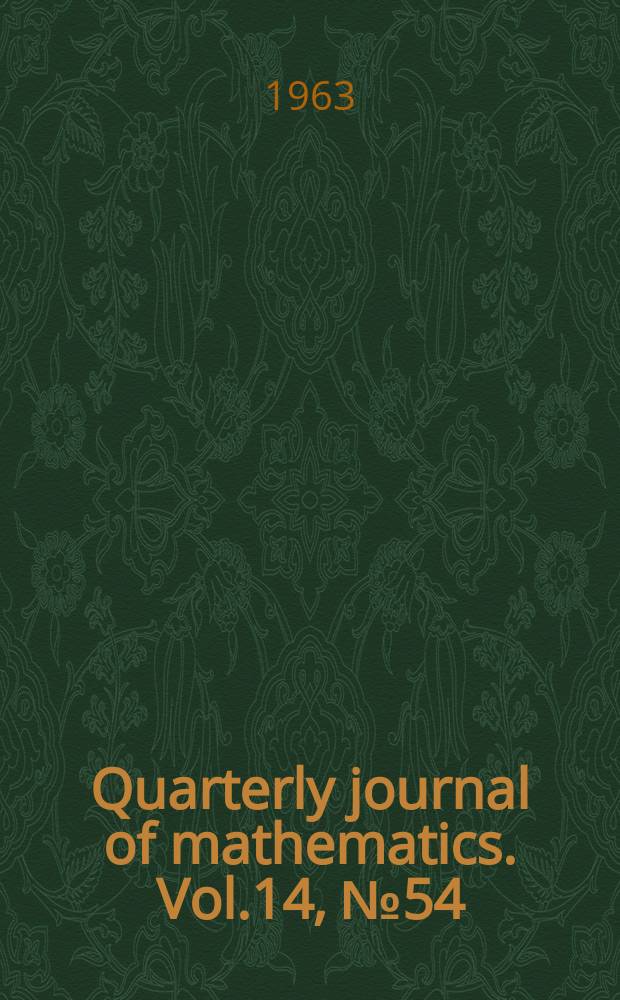 Quarterly journal of mathematics. Vol.14, №54