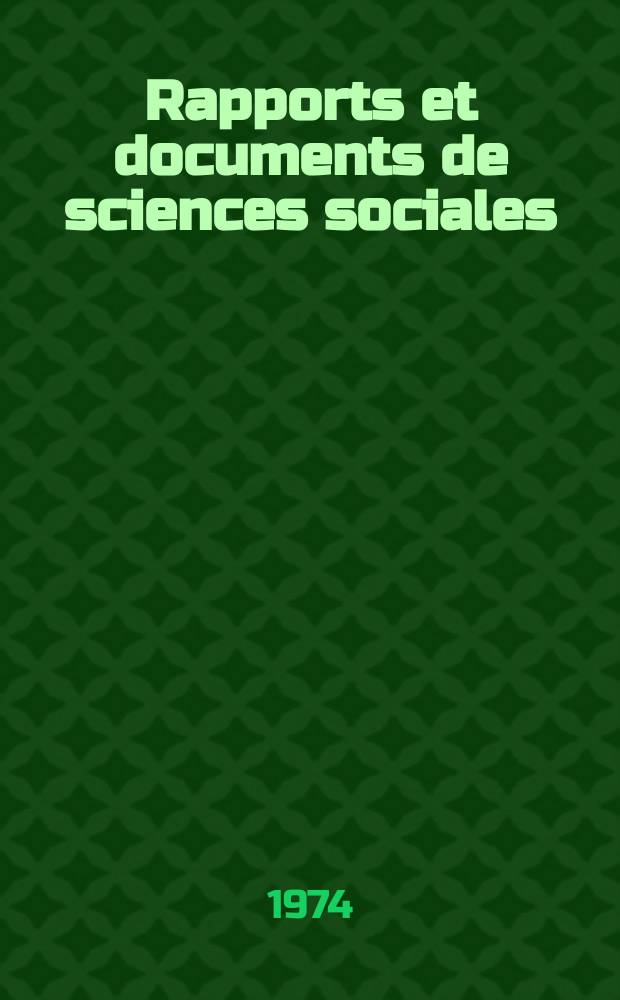 Rapports et documents de sciences sociales : Documents sp&eacute;ciaux du Centre de documentation des sciences sociales. №29 : UNESCO. Le mod&egrave;le de simulation de l'Unesco pour l'&eacute;ducation (ESM)