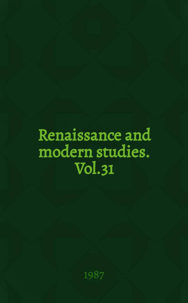 Renaissance and modern studies. Vol.31 : (Christianity and Islam)