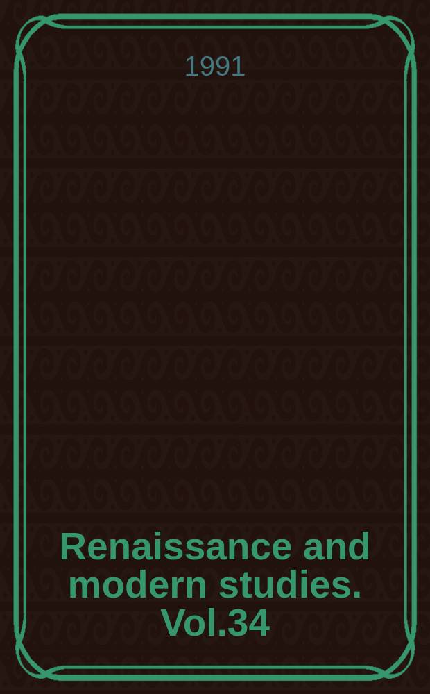 Renaissance and modern studies. Vol.34 : (Writing in exile)