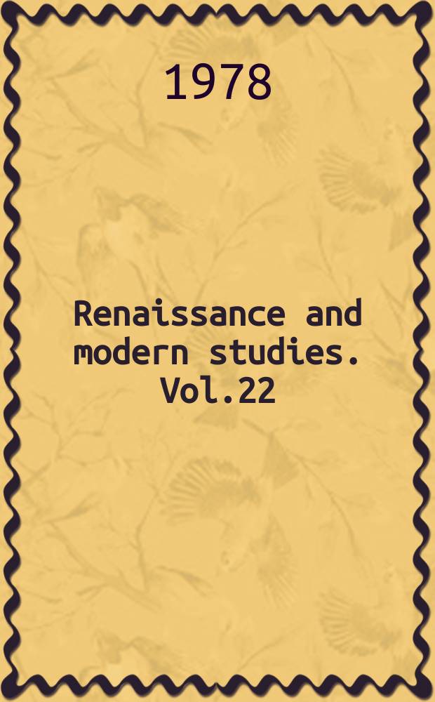 Renaissance and modern studies. Vol.22 : Popular theatre