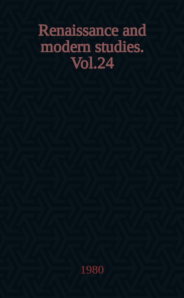 Renaissance and modern studies. Vol.24 : Aspects of late tsarist Russia