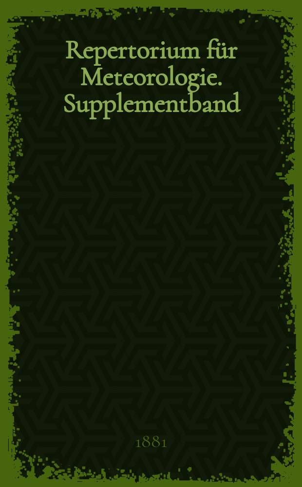 Repertorium für Meteorologie. Supplementband