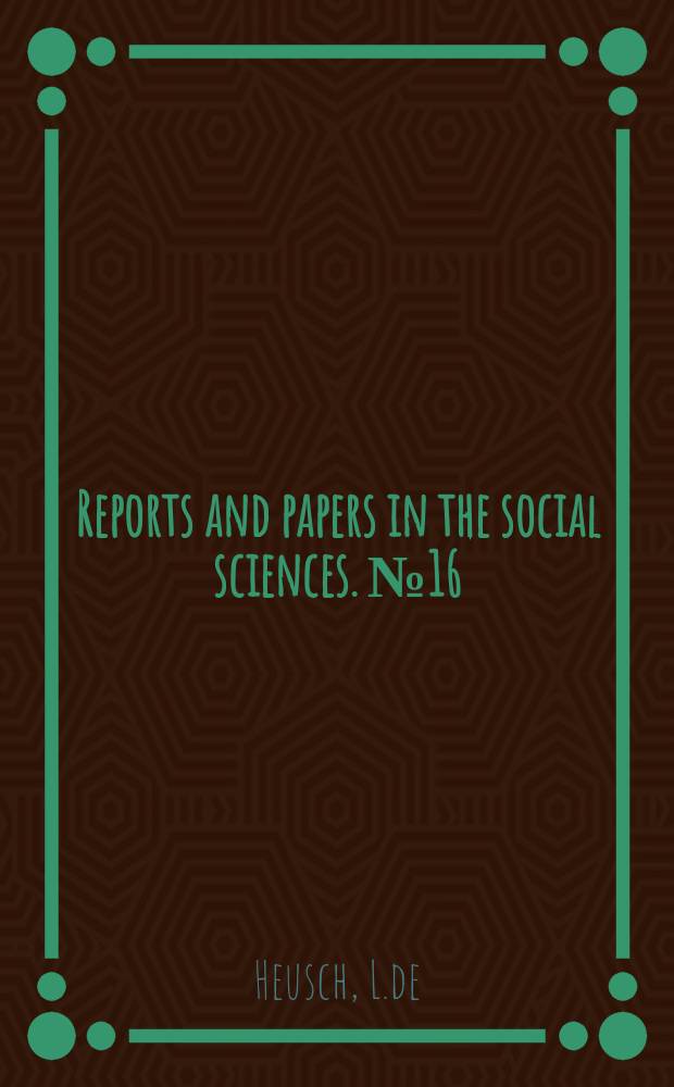 Reports and papers in the social sciences. №16 : The cinema and social science