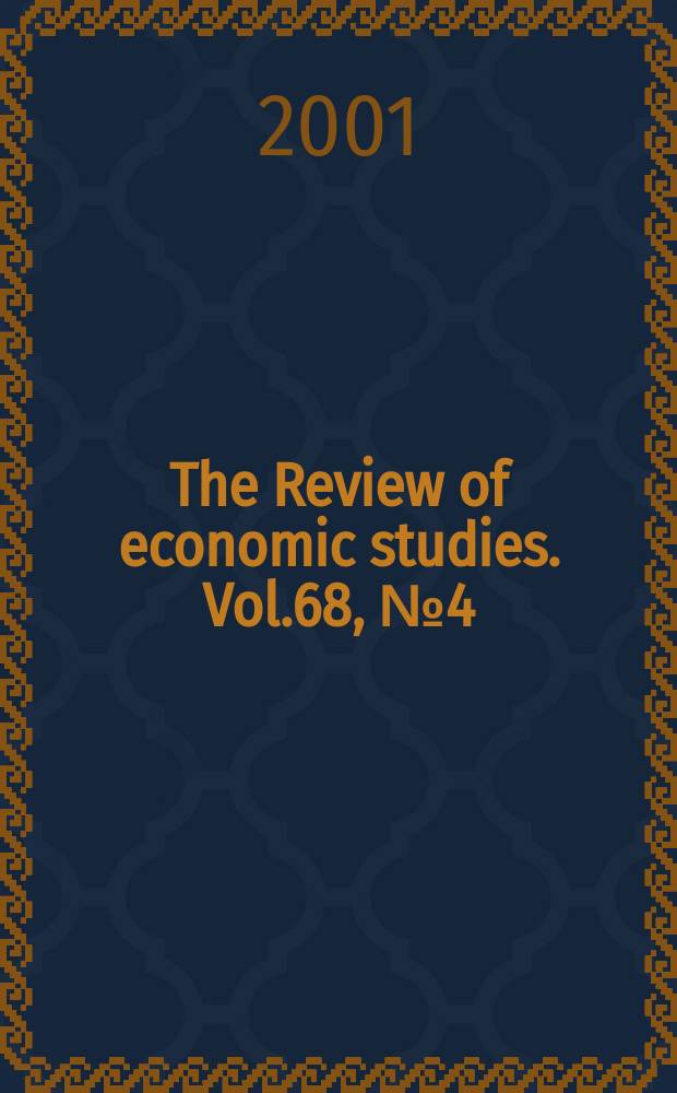 The Review of economic studies. Vol.68, №4(237)