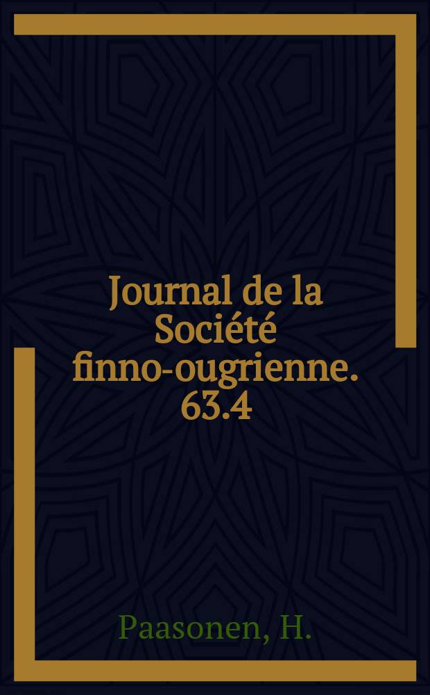 Journal de la Société finno-ougrienne. 63.4 : Tatarische Lieder
