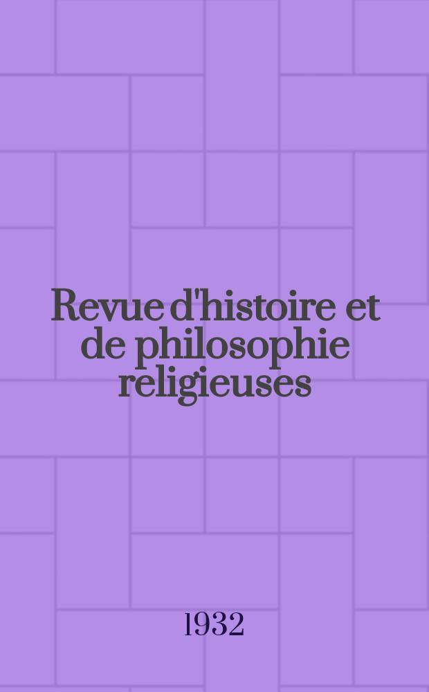 Revue d'histoire et de philosophie religieuses