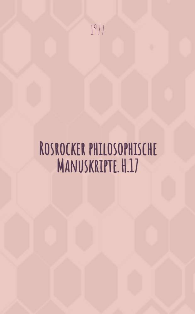 Rosrocker philosophische Manuskripte. H.17 : Funktion-Funktionalismus