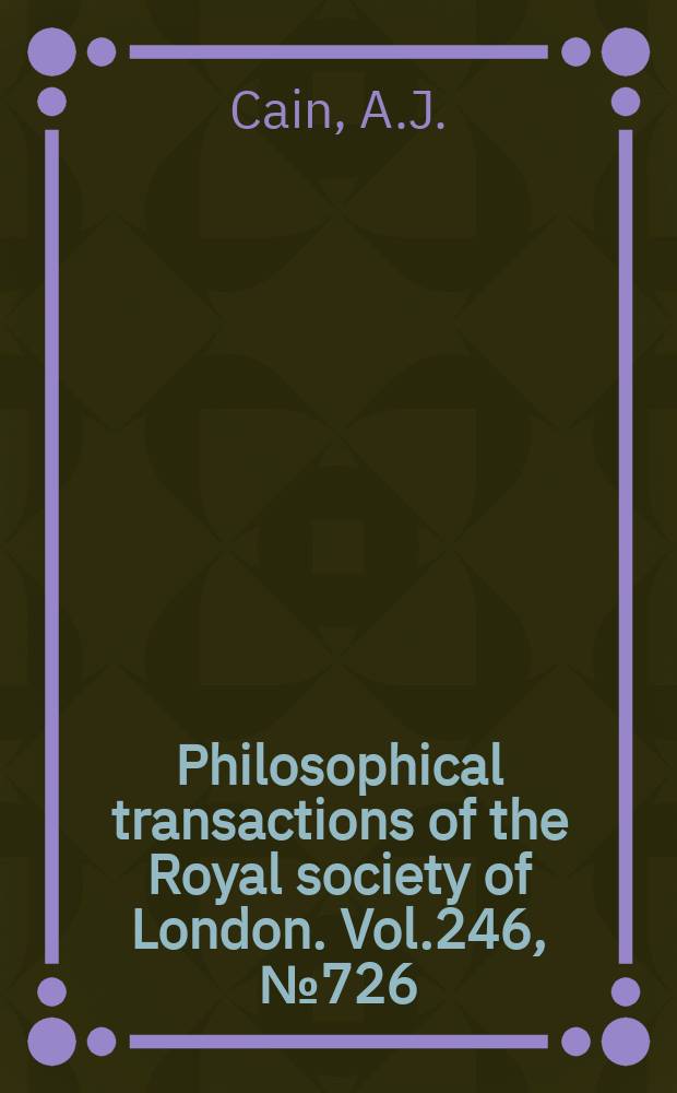 Philosophical transactions of the Royal society of London. Vol.246, №726 : Area effects in Cepaea