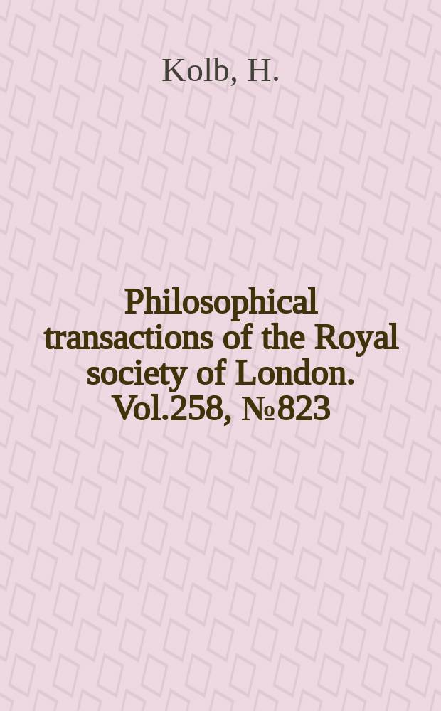 Philosophical transactions of the Royal society of London. Vol.258, №823 : Organization of the outer plexiform layer of the primate retina: electron microscopy of Golgiimpregnated cells