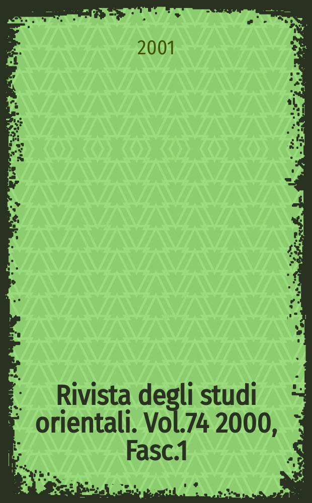 Rivista degli studi orientali. Vol.74 2000, Fasc.1/4