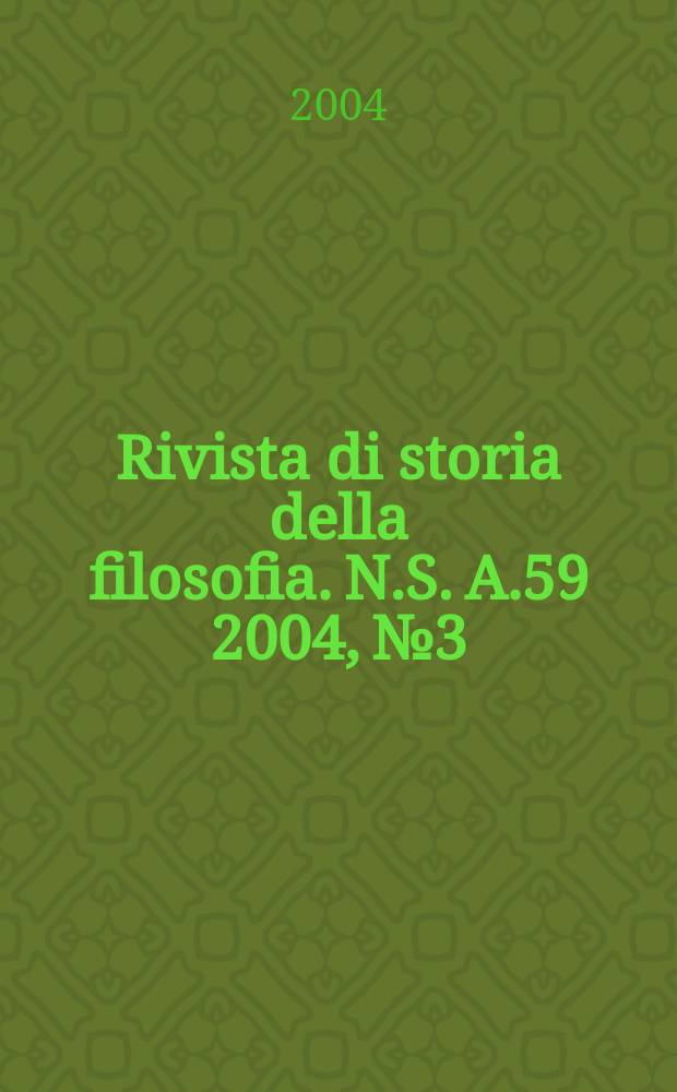 Rivista di storia della filosofia. N.S. A.59 2004, №3