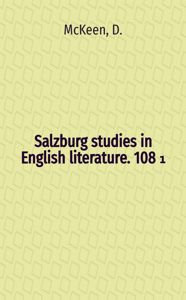 Salzburg studies in English literature. 108[₁] : A memory of honour