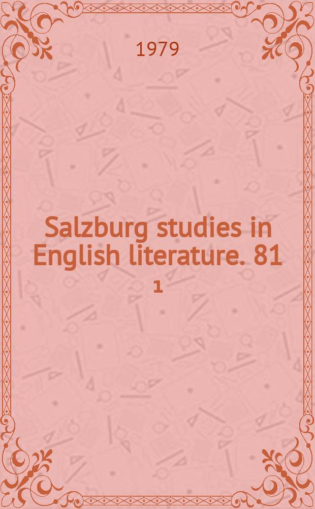 Salzburg studies in English literature. 81[₁] : "Some vanity of mine art"