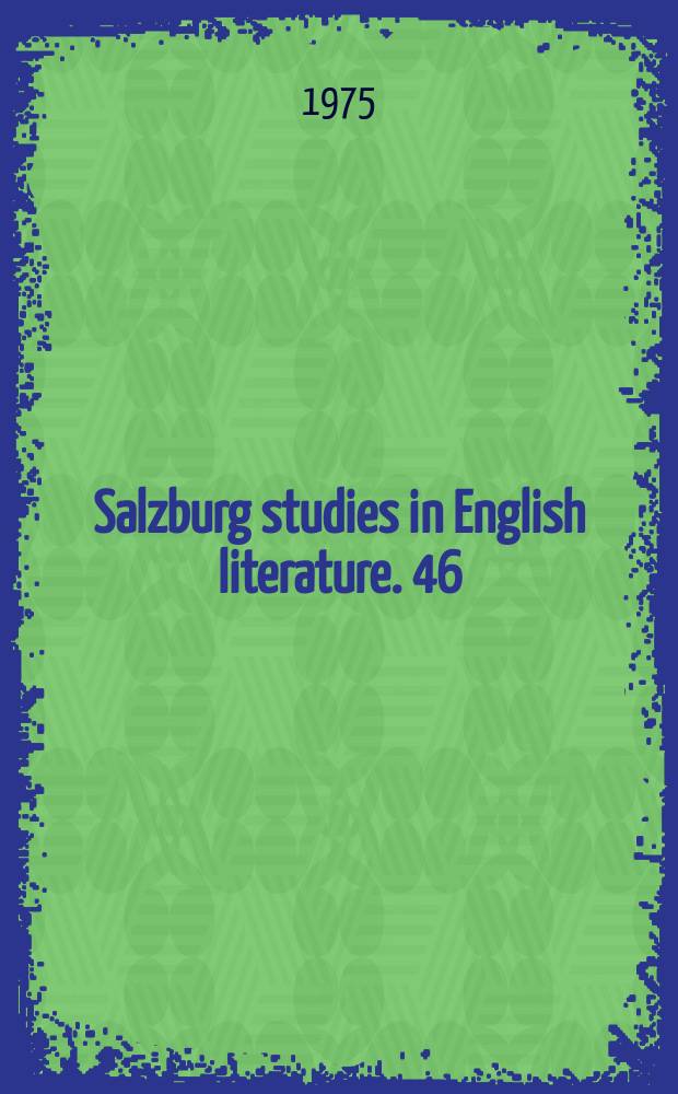 Salzburg studies in English literature. 46 : Shakespeare's character-dramatists