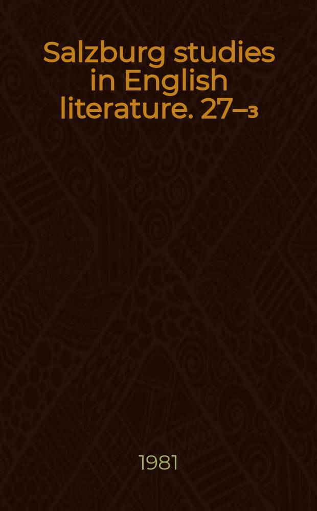 Salzburg studies in English literature. 27–₃ : On poets & poetry