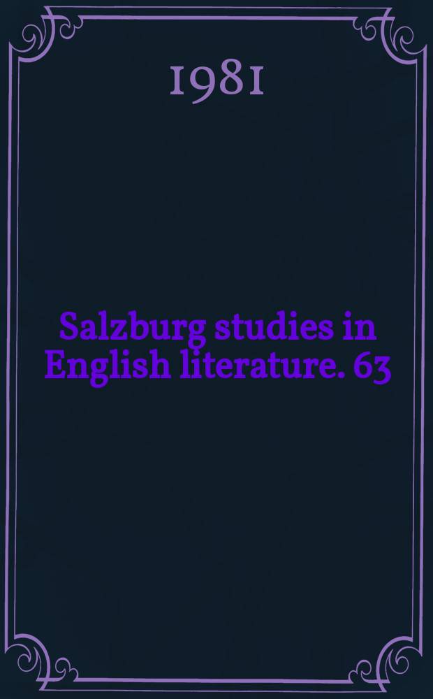 Salzburg studies in English literature. 63 : Elemental discourses