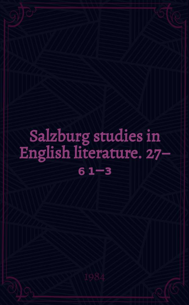 Salzburg studies in English literature. 27–₆[₁–₃] : On poets & poetry