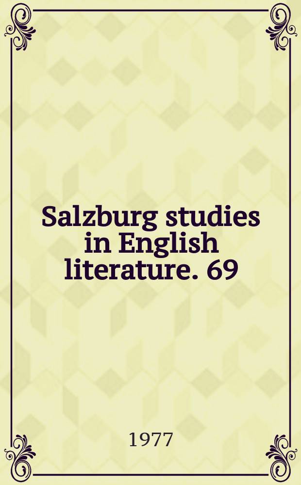 Salzburg studies in English literature. 69 : "A thousand images of loveliness"...