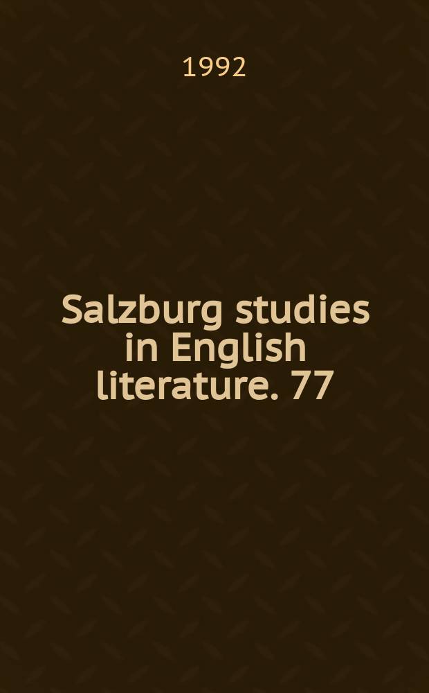 Salzburg studies in English literature. 77:3[₂] : Outsiders