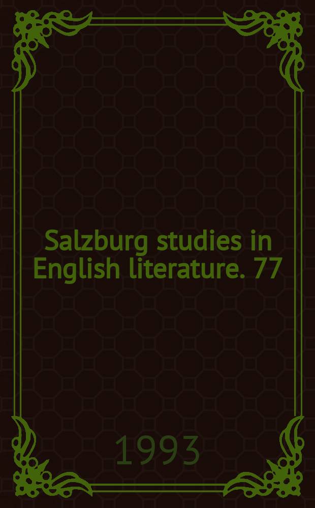 Salzburg studies in English literature. 77:3[₈] : Outsiders