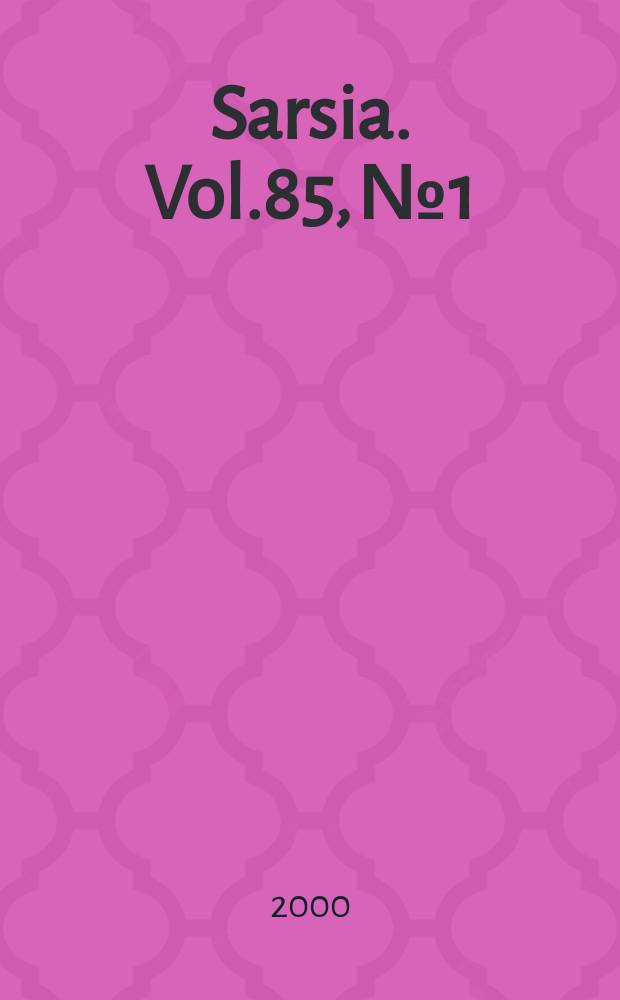 Sarsia. Vol.85, №1