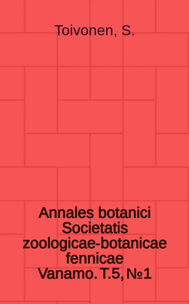 Annales botanici Societatis zoologicae-botanicae fennicae Vanamo. T.5, №1 : Über die Alkoholpermeabilität der Epidermisprotoplasten von Allium cepa L.