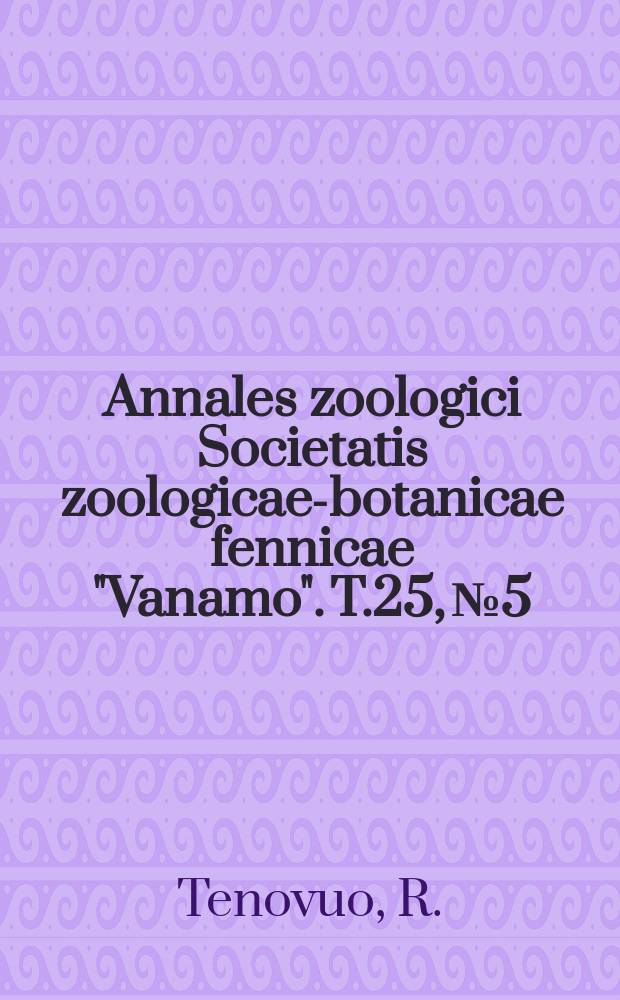 Annales zoologici Societatis zoologicae-botanicae fennicae "Vanamo". T.25, №5 : Zur brutzeitlichen Biologie der Nebelkrähe (Corvus corone cornix L.) im äusseren Schärenhof Südwest Finnlands
