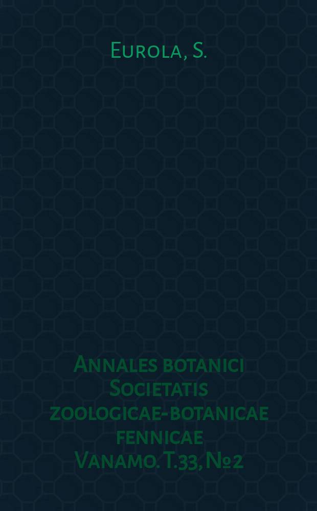 Annales botanici Societatis zoologicae-botanicae fennicae Vanamo. T.33, №2 : Über die regionale Einteilung der südfinnischen Moore